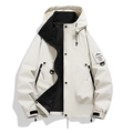 Beige windjack met capuchon voor buiten met mouwpatch en verstelbare manchetten - S / Off-wit