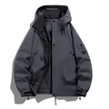 Men's dark gray hooded windbreaker jacket with zip closure and adjustable cuffs for outdoors - S / Moon Shadow Gray