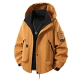 Mustard yellow hooded windbreaker jacket with cargo pockets and black contrast lining - Golden Sand Orange