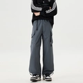 Men's dark grey cargo pants with adjustable drawstring cuffs and large utility side pockets - S / Gray