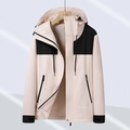 Men's hooded windbreaker jacket with beige and black contrast design and mesh lining - S / Pink