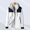 Outdoor waterproof hooded jacket in white and black color-block with windproof fabric - S / Off White