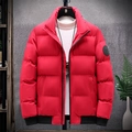 Thick winter puffer jacket for men with a stand collar and red quilted fabric - M / Red