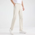 Men's ice silk straight pants in apricot color with elastic waist and side pockets - M / Camellia White
