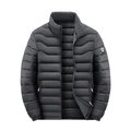 Herren Daunenjacke in Schwarz mit Stehkragen und dekorativem Ärmelabzeichen im modischen Stil - 2XL / Grau