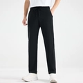 Men's black ice silk sports pants with elastic drawstring waist and straight leg fit - M / Black