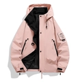 Men's light pink hooded cargo jacket with black zipper pockets and decorative arm patch - S / Sakura Pink