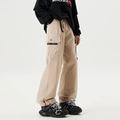 Men's khaki cargo pants with adjustable hem and large side pockets in street style - S / Khaki