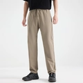 Men's khaki quick-dry nylon ice silk trousers with drawstring waist and straight leg fit - M / Mocha