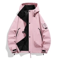 Pink hooded windbreaker jacket with mountain arm patch and adjustable velcro cuffs - S / Peach Pink
