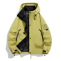 Men's mustard yellow hooded outdoor windbreaker jacket with functional drawstring and patch - S / Lemon Color
