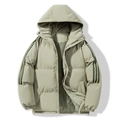 Padded hooded sports jacket in olive green with classic three-stripe sleeve detail - S / Earth Green