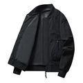 Men's black windproof bomber jacket with utility zipper pocket on white background - S / Black