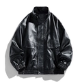 Chaqueta oversize de cuero PU negro para hombre con bolsillos cargo y cuello alto - M / Negro