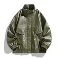 Chaqueta bomber casual en piel sintética verde oliva con cuello alto y broches - M / Verde