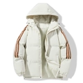 Winter hooded padded jacket in white with three parallel brown stripes on sleeves - S / Milk White