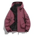 Men's outdoor casual jacket in deep red color with adjustable hood and zippered pockets - S / Rouge Red