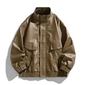 Chaqueta de cuero sintético vintage para hombre en color tostado con dobladillo elástico - M / café