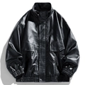 Veste homme en similicuir noir, coupe ample avec col montant et poches à rabat - M / Noir