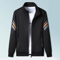Herren Freizeitjacke in Schwarz mit orange-grauen Ärmelstreifen und Stehkragen - M / Schwarz
