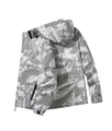 Close-up of camouflage jacket featuring adjustable drawstring hood and crackle pattern - M / Grey/White