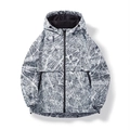 Veste d'extérieur imperméable avec imprimé carte vintage bleue et capuche coupe-vent - L / Blanc/Bleu