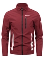 Heren sportjas in bordeauxrood met opstaande kraag, zakken met rits en witte contrastdetails - S / Rood