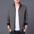 Chaqueta casual gris oscuro para hombre con cuello levantado y puños negros acanalados - M / Gris