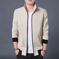 Chaqueta casual beige para hombre con cuello alto, cremallera negra y puños elásticos - M / Caqui