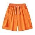 Bright orange cargo shorts with elastic drawstring waist and side flap pockets for men - S / Sunny Orange