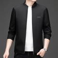 Chaqueta casual de negocios para hombre en negro con cuello alto y estampado frontal - M / Negro