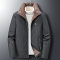 Men's winter heavy jacket in dark grey with thick faux fur lining and stand collar - M / Gray