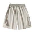 Short cargo beige pour homme avec taille élastique à cordon et grandes poches latérales - S / Vert Gris