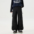 Men's loose black cargo pants with multi-pocket technical design and wide leg fit - S / Black