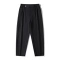 Men's solid black straight leg casual pants with elastic waist and front pleats - EU 28 / Black