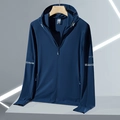 Veste de soleil à capuche pour hommes bleu marine avec protection UPF 50+ et zip - M / Bleu Brume