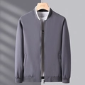 Men's dark grey business casual baseball collar jacket with ribbed cuffs on display - M / Gray