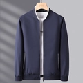 Men's navy blue casual baseball collar jacket with white stripe details and zipper closure - M / Blue