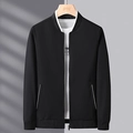 Men's business casual black bomber jacket with striped stand collar and zip front - M / Black
