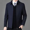 Κλασικό σκούρο μπλε ανδρικό επαγγελματικό casual μπουφάν με γιακά και φερμουάρ - M / Ναυτικό μπλε