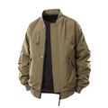 Giacca bomber da uomo verde oliva con colletto a coste e zip su sfondo bianco puro - M / Marrone Scuro