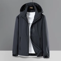 Men's loose hooded windbreaker jacket in charcoal grey for outdoor hiking and casual wear - M / Dark Gray
