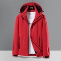 Men's red hooded windbreaker outdoor jacket with waterproof zippers and adjustable cuffs - M / Red