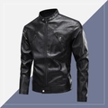 Chaqueta motera ajustada de cuero sintético negro con cuello alto y cremalleras metálicas - S / Negro
