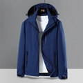 Men's dark blue hooded outdoor jacket with X-SPORT print and adjustable velcro cuffs - M / Blue