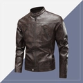 Chaqueta motera para hombre en cuero sintético marrón oscuro con cuello alto y cremallera - S / café