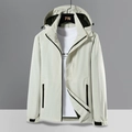 Men's minimalist off-white hooded outdoor hiking jacket with waterproof zipper details - M / Off White