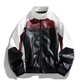 Blouson moto en similicuir pour homme au design color-block noir, blanc et bordeaux - M / Noir Color Block