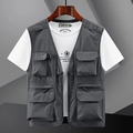 Men's dark gray multi-pocket fishing vest with zipper closure for outdoor activities - M / Dark Gray