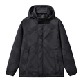 Waterproof men's hooded jacket in dark grey with geometric patterns for outdoor hiking - L / Black